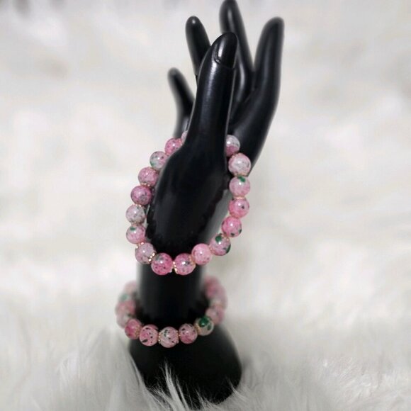 Cherry Blossom Glass Gradient Beaded Pink Bracelet NEW Set of 2 - Picture 1 of 8
